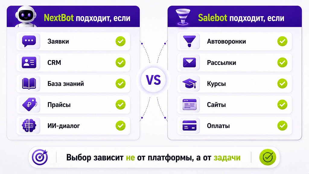 NextBot vs Salebot: честное сравнение в 2026 NextBot vs Salebot: честное сравнение в 2026